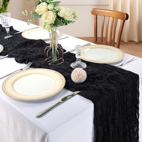 12 Pack 10Ft Black Cheesecloth Table Runner 23 x 120 Inch - Image 2