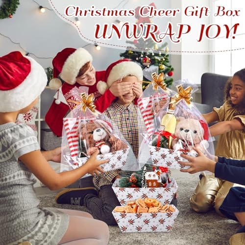 Nuogo 12 Pack Christmas Basket for Gifts Empty 9.8 x 6.5 Inch Bulk Gift Baskets Empty to Fill Cardboard Trays with Basket Bags, Pull Bows for Christmas Holiday Birthday Party Gifts(Berry Style) - Image 5
