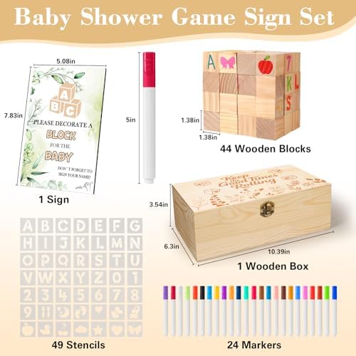 ELESTONE 119 PCS Baby Shower Blocks Game Set with Wooden Storage Box - Image 2