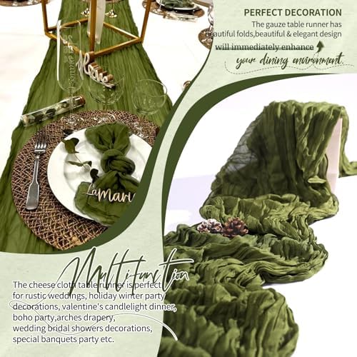 20 Pack Olive Green Cheesecloth Table Runner Wedding Birthday Table Decor - Image 6