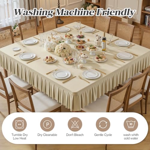 2 Pack Natural Spandex Tablecloths for 34x34 Inch Square Tables, Stretch Fitted Table Clothes with Pleated Ruffle Skirt for 34” Table, Wrinkle Free and Elastic, for Party Kitchen Home Dining - Image 7