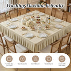 Wish Care Natural Spandex Tablecloths for 54x54 Inch Square Tables, Stretch Fitted Table Clothes with Pleated Ruffle Skirt for 54” Table, Wrinkle Free and Elastic, for Party Kitchen Home Dining - Image 6