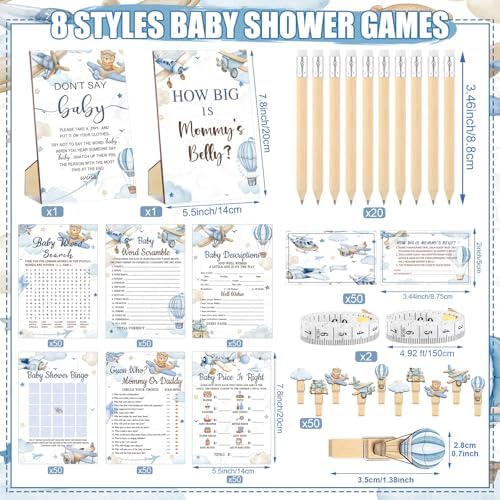 Funnymoom 426 Pcs Baby Shower Games Airplane Theme Boys, 8 Card Sets - Image 3