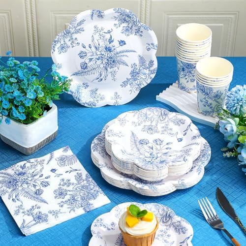 Newtay 250 Pcs Blue Floral Disposable Paper Plate Napkins - Image 4