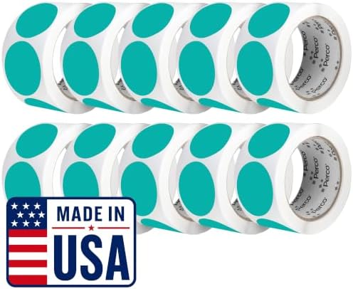 Perco Teal Perforated Round Circle Dot Sticker 2-Inch Labels — 10 Rolls, 5,000 Stickers - Product Labels, Planner Stickers & Modern Organization - Made in USA by Perco