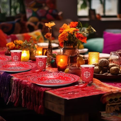 Funnymoom 400 Pcs Western Cowboy Party Supplies for 50 Guests Red Bandana Western Paper Plates and Napkins Knives Spoon Fork Cup Disposable Paisley Farm Dinner Party Set for Baby Shower Birthday - Image 5