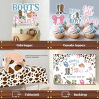 Boots or Bows Gender Reveal Decorations - 130Pcs Boy or Girl What Will Baby Be Gender Reveal Party Supplies Include Backdrop Balloon Garland Tablecloth Boots or Bows Banner Cake Cakecup Topper - Image 6