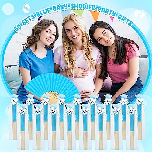 Colarr 50 Sets Baby Shower Favors for Guests Folding Fans Bulk, Blue - Image 6