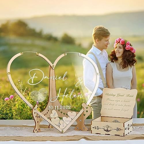 Wedding Fingerprint Guest Book Alternative,with Box and Small Hearts,Personalized Heart Drop Guest Sign for Rustic Wedding Decorations,Anniversary(style13, heart) - Image 2