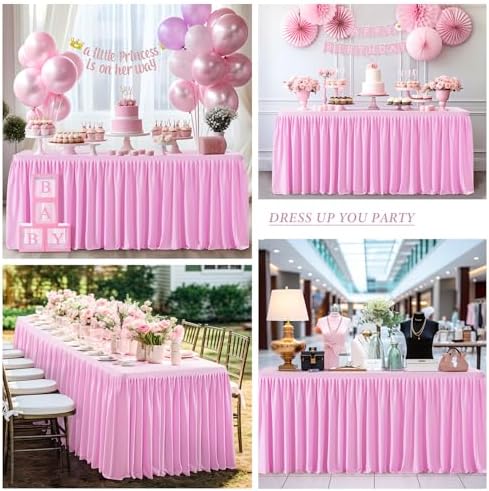 Pink Polyester Table Clothes for 8 Foot Rectangle Tables, Wrinkle Free Fitted Table Cover 8ft Stretch Tablecloths with Skirt for Parties Weddings Birthday Banquet Baby Shower - Image 7