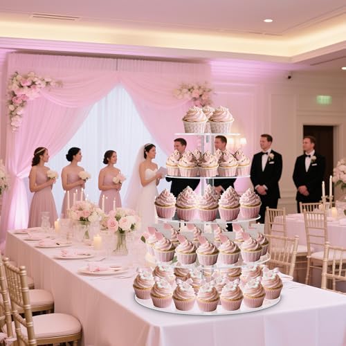 5 Tier Cupcake Stand, Large Round Acrylic Cupcake Tower for Wedding - Image 2