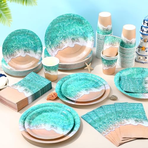 Funnymoom 250 Pcs Beach Ocean Waves Paper Plates Napkins and Cups Serves 50 - Image 5