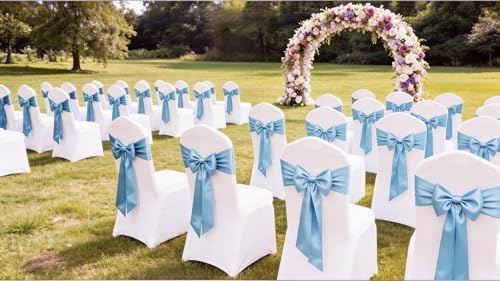Satin Chair Sashes Bows 50 Pack Universal Polyester Chair Ribbons for Wedding Anniversary Retirement Party Birthday Engagement Banquet Graduation Outdoor Events Decor (Baby Blue, 50 pcs) - Image 5