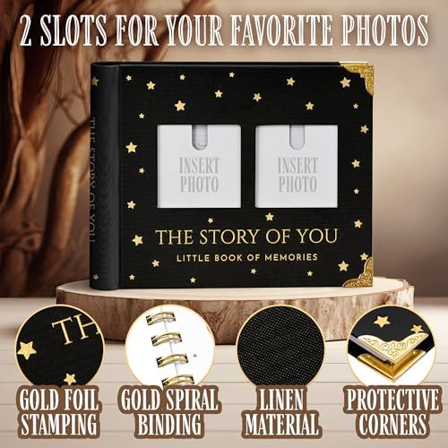 Book Keepsake, Baby Memory Book From Pre-Birth to 5th Year, with 2 Photo Pockets, Milestone Stickers, Hand/Footprint Inkpad, Baby Album and Baby Book for Girls or Boys (Black) - Image 3