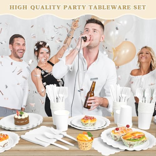 Vyntra 350 Pcs White Paper Plates and Napkins Party Supplies - Image 7