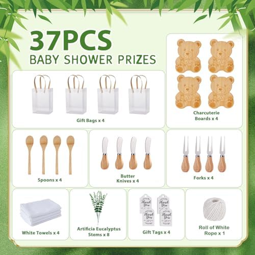 Baby Shower Prizes for Game Winners Bear Shaped Cheese Board Gift with Spoons Butter Spreaders Gift Bags Kitchen Towels Bridal Shower Party Favors for Guests (Bear Shaped, 4 Sets) - Image 3