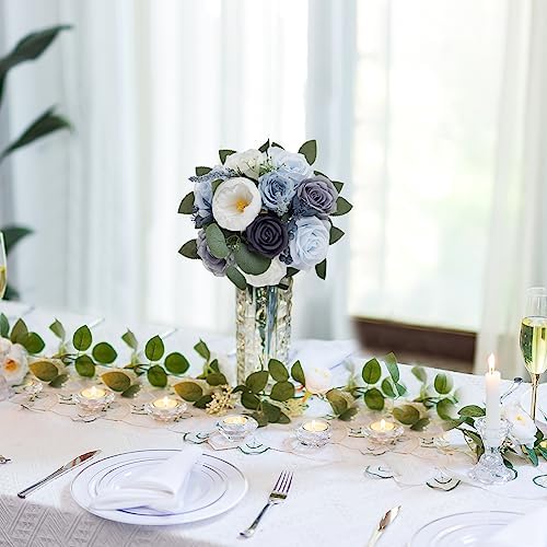 BLOSMON Artificial Flowers Ball Wedding Centerpieces 10 Pcs Dusty Blue Rose Artificial Flower Center Pieces Decoration for Table Silk Kissing Ball Floral Bouquet Arrangements Home Party DIY Decor - Image 3