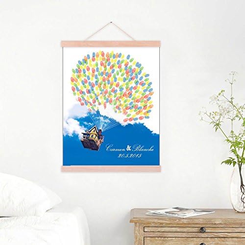 Customized Wedding Guest Book House with Balloons Fingerprints Signature Painting with Wooden Hanger DIY Guest Sign-in Book Anniversary Gift-80x120cm - Image 4