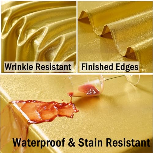 2 Pack Gold Tablecloth 60x102inch Waterproof Reusable Glitter Table Cloth for Rectangle Tables, Thick Shimmer Table Cover for Birthday Wedding Party Holiday OutdoorPicnic BBQ Table Decor - Image 4