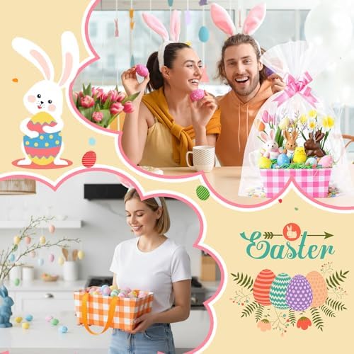 Funnymoom 24 Pcs Basket for Gifts Empty Pastel Plaid Gift Basket Empty to Fill with Handle, Transparent Bag and Bow for Summer Wedding Birthday Tea Party Favor Supply, 9.8x6.5'' - Image 6