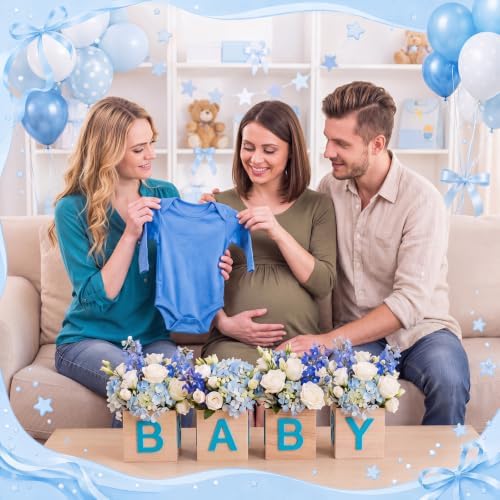 4 Sets Baby Shower Centerpieces for Table, 6 Inch Wood Boxes with Floral Foam Blocks Cube Planter Vase with Baby Letters for Babys Shower Gender Reveal Party Favor Table Decor (Blue) - Image 5