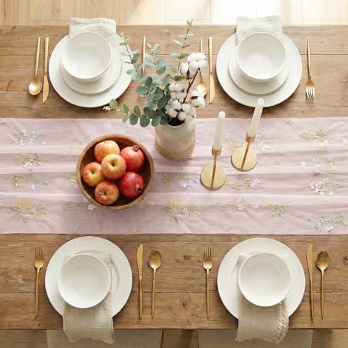 Artoid Mode 6PC Floral Light Pink Embroidery Table Runner 120 Inch 10FT - Image 5