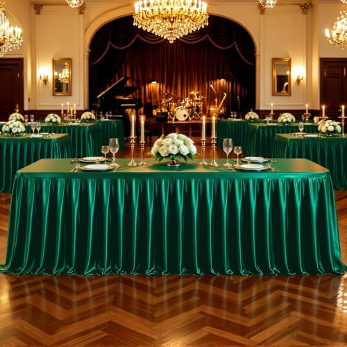 2 Pack 6ft Green Satin Tablecloths for Rectangle Tables Spandex Table Cover - Image 3