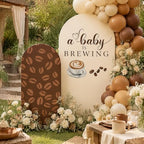 FYSUIMU 2 Pcs A Baby is Brewing Arch Backdrop Covers Coffee Bean Latte Stretchy Spandex Arch Stand Fabric Cover for Baby Shower Gender Reveal Birthday Party Decoration (5ft/6ft) - Image 6