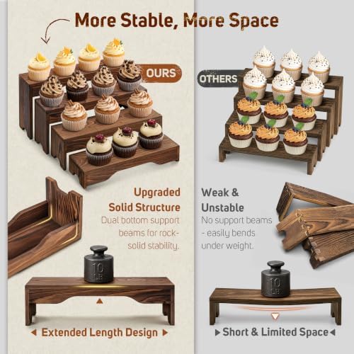 3 Set Upgraded Wooden Tiered Risers Display Stand - Image 3