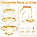 Yaomiao 2 Sets Gold 3 Tier Serving Tray with Base Stainless Steel Tiered Cupcake Stand Dessert Table Display Set Cup Cake Tier Stand Metal Cupcake Tower Fruit Dessert Holder Wedding Serving Platter - Image 6