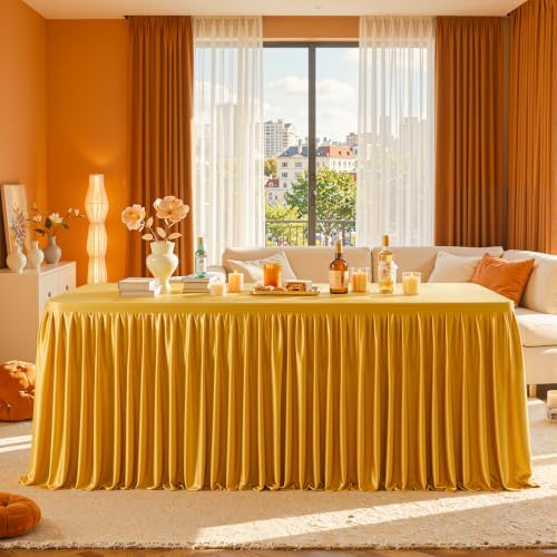 Wish Care Gold Polyester Table Clothes for 4 Foot Rectangle Tables, Wrinkle Free Fitted Table Cover with Pleated Ruffle Table Skirt for Birthday Party Wedding Trade Show Event Display - Image 6