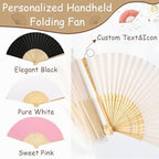 HJX 100Pcs Personalized Wedding Fan for Guests Engraved Paper Folding Fans - Image 2