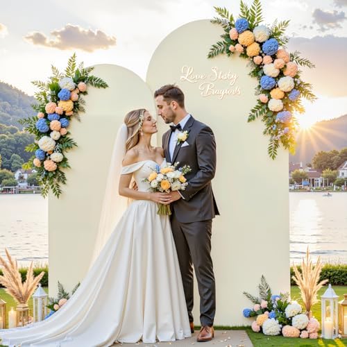 Beige Sage Green Arch Cover 7.2FT 6FT Wedding Arch Backdrop Covers Set of 2 Stretchy Spandex Balloon Arch Backdrop for Birthday Party Decor Baby Bridal Shower Anniversary Banquet Photo Background - Image 3