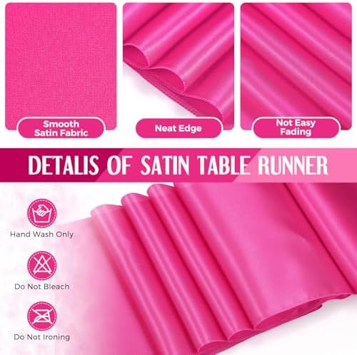 Tudomro 16 Pack White and Hot Pink Plastic Tablecloths Satin Runner Set - Image 4