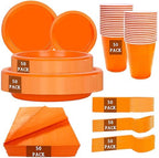 MirthMood 350PCS Orange Plastic Plates,Orange Disposable Plates Set by LUODA