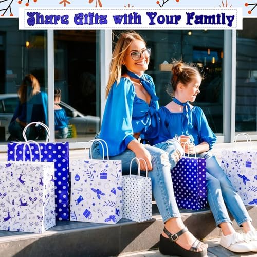 Humyoun 24 Pack Christmas Paper Gift Bags Bulk Assorted Sizes, White,Blue - Image 7