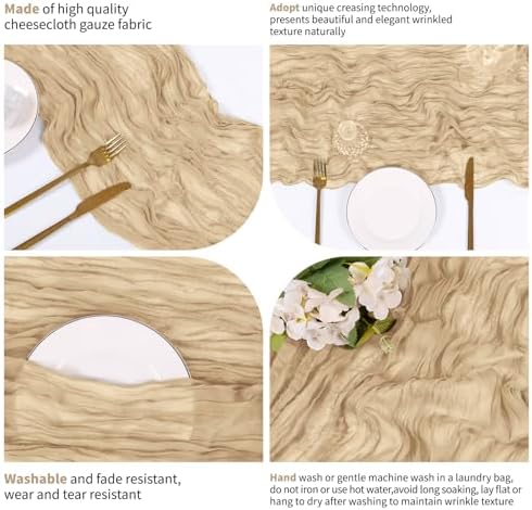 28 Pack Beige Cheesecloth Table Runner 17x108 Inch Semi Sheer Boho Gauze Cheese Cloth Fabric Table Runners, for Wedding Party Baby Shower Birthday Home Decor Garden Farmhouse - Image 4