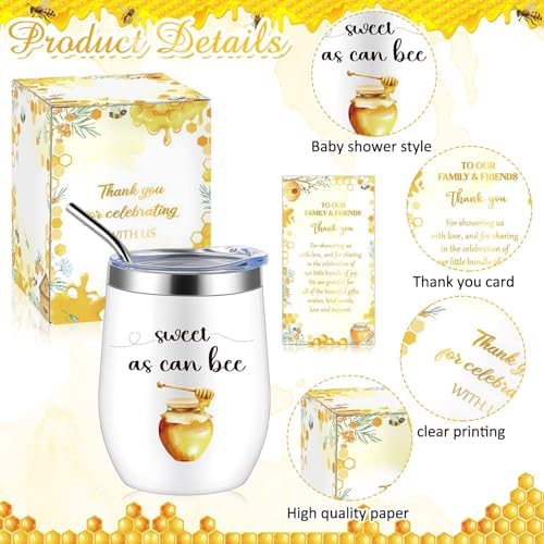 Hoolerry 6 Set Baby Shower Cups, 12oz Stainless Steel Tumbler, Bee Honey - Image 3