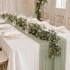 Cinrobiye 11pcs Cheesecloth Table Runner Set 120 Inch – Gauze Table Runner with Napkins, Eucalyptus Garland & String Lights for Wedding Baby Shower Table Decor, Rustic Boho - Image 4