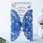 Hosmsua 5.12 x 7.3 Inch 20PCS Royal Blue Quinceanera Invitation Kit Laser Cut Lace Flora Butterfly Invitation Pocket with Envelope Invitation for Bridal Shower Quinceañera (Royal Blue Glitter) - Image 3