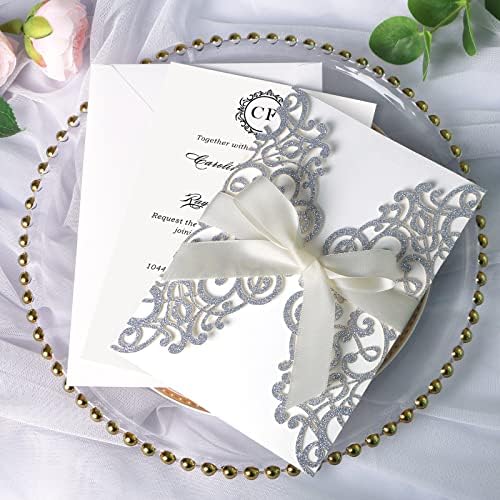 ponatia 25 Pack Laser Cut Wedding Invitations Cards with Envelopes - Image 5