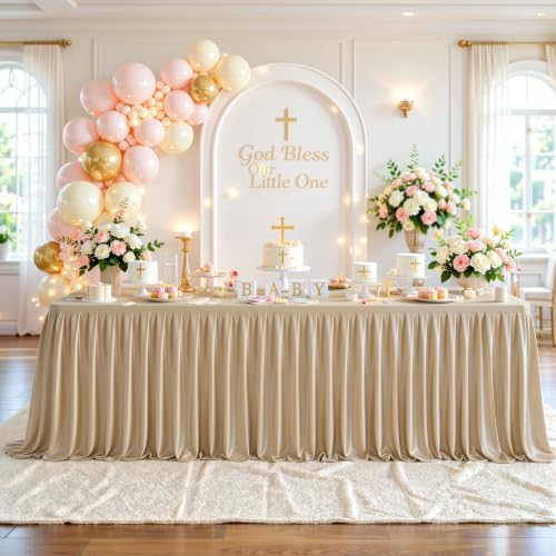 6ft Taupe Satin Tablecloths for Rectangle Tables Shiny Spandex Table Cover by PartyTalk