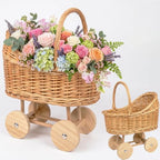 Vintage Wicker Baby Carriage Decor，Woven Rattan Stroller Flower Basket Cart for Wedding Centerpieces, Baby Shower Party Supplies & Nursery Floral Arrangement Props Floral Rustic Home Decor - Image 3