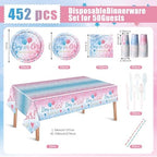 Funnymoom 452 Pcs Gender Reveal Party Supplies for 50 Guests, Pink and Blue Gender Reveal Paper Plates Napkins Cups Tablecloth Cutlery Straws Disposable Tableware for Baby Shower Party Decoration - Image 3