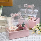 Honeydak 10 Pcs Cake Flower Clear Gift Boxes with Handle 4 in, Pink, Bow by Honeydak