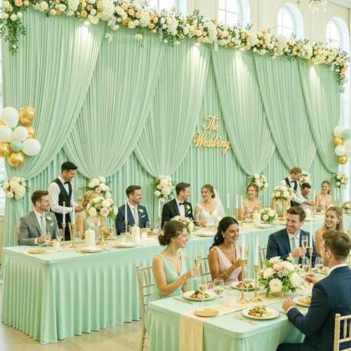 20ft x 10ft Wrinkle Free Sage Green Wedding Backdrop Curtains for Party Bridal Shower Reception Decorations Sage Green Fabric Curtain Backdrops Drapes for Photography Baby Shower Birthday Background - Image 4