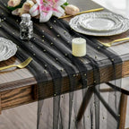 Artoid Mode 10-Pack Pearl Black Gauze Table Runner 10FT Home Decor by ArtoidMode