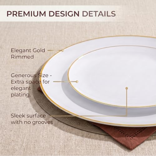 KIRE 100PCS White Plates with Gold Trim - Plastic Disposable Plates - Includes 50Pieces 10.25inch Dinner and 50Pieces 7.5inch Dessert/Salad Plastic Plate for Wedding Receptions/Party/Thanksgiving - Image 6