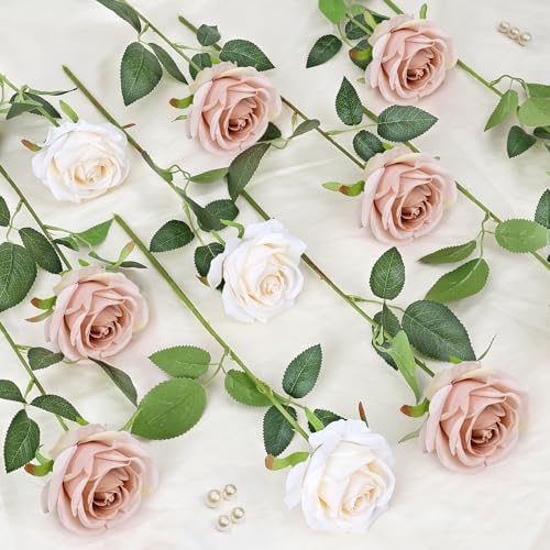 48 PCS Boho & Champagne Roses Artificial Flowers, Silk - Image 4