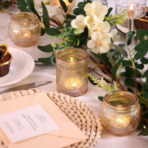 48Pcs Gold Votive Candle Holders - Glass Candle Holder Bulk for Table Centerpiece, Tea Lights Candle Holders for Home, Christmas Party & Wedding Shower (Pack of 4) - Image 3